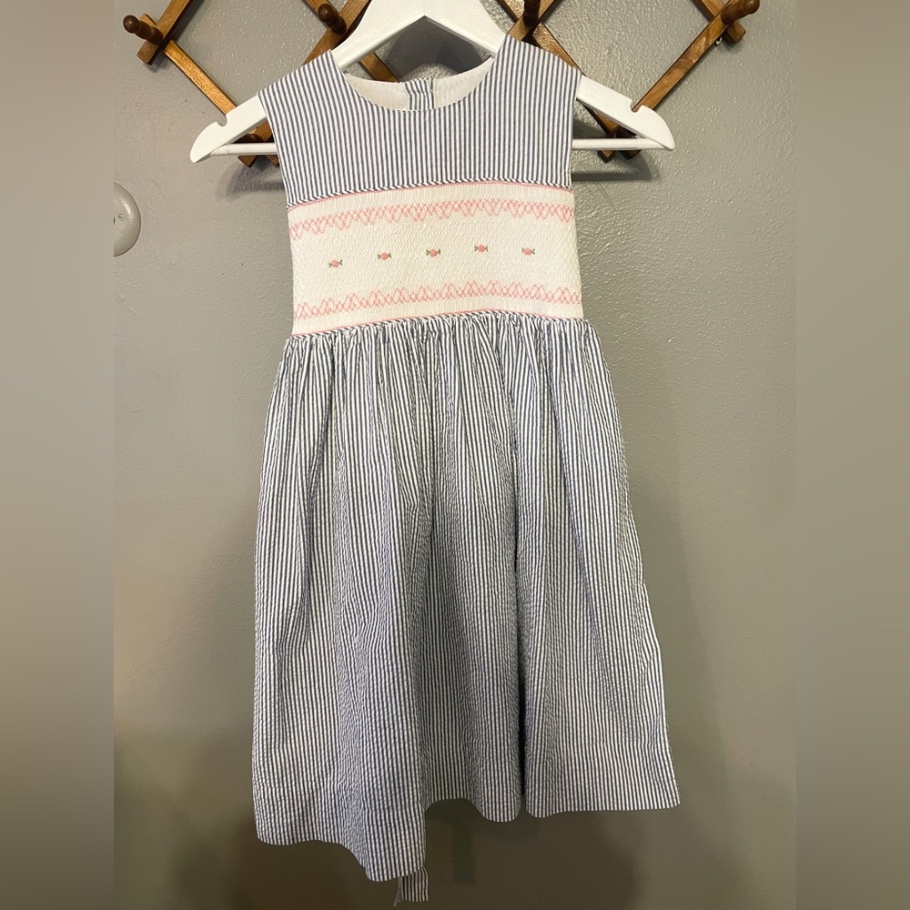 Strasburg Smocked floral seersucker Cotton Dress Girls Special Occasion